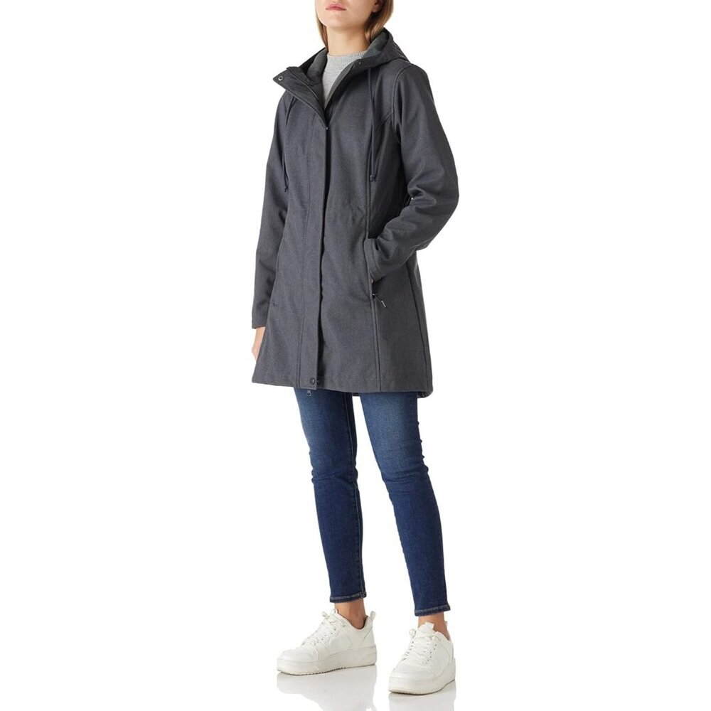 Women's Dark-grey Melange Lightweight Waterproof Hooded Rain Jacket,long Coat - Picture 7 of 8